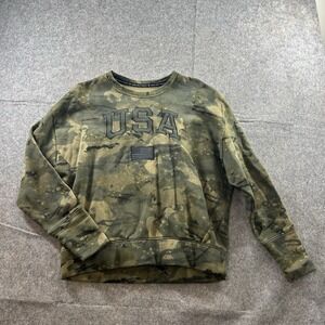 Under Armour Project Rock Sweatshirt Womens Small Green Camo USA Crew Neck
